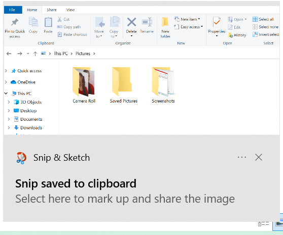 screenshots via snip and sketch